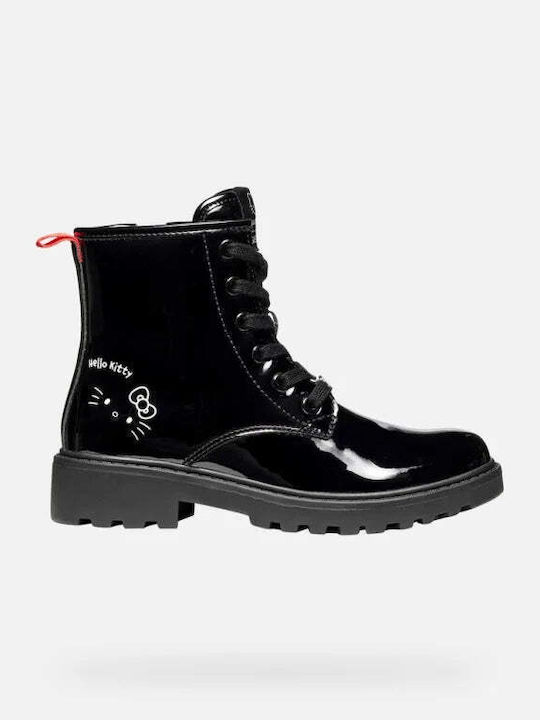 Casey Kids Patent Leather Military Boots with Zipper Black