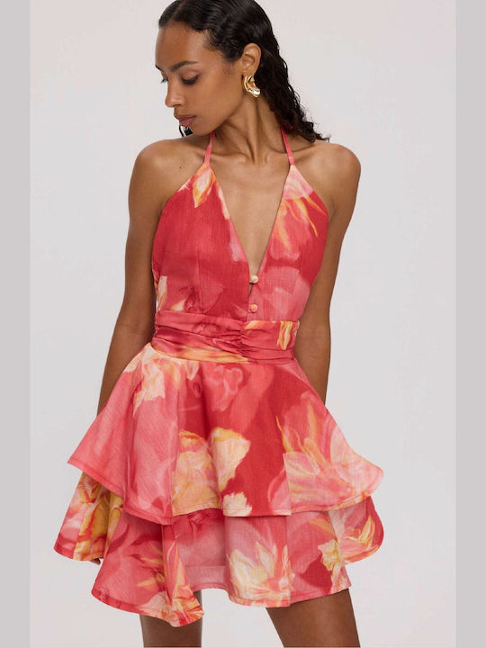 Ciel Sunkissed Summer Mini Shirt Dress with Ruffles Coral