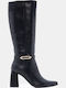 Wildleder Damenstiefel mit hohem Absatz Schwarz