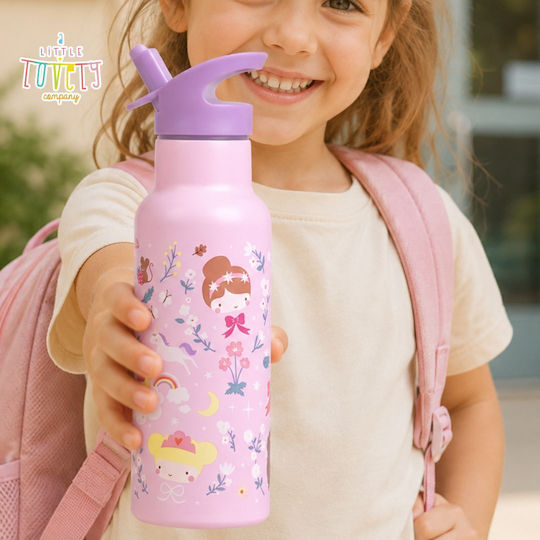 Fresk Termos Din Oțel Inoxidabil Pentru Copii cu Pai Roz 500ml