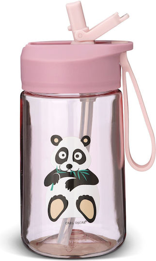 Carl Oscar Plastic Kids Water Bottle with Straw Non Spill Pink 400ml