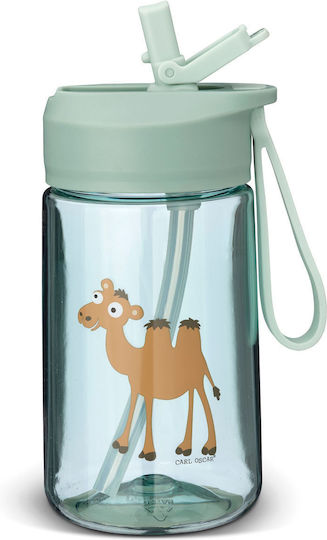 Carl Oscar Plastic Kids Water Bottle with Straw Non Spill Green 400ml