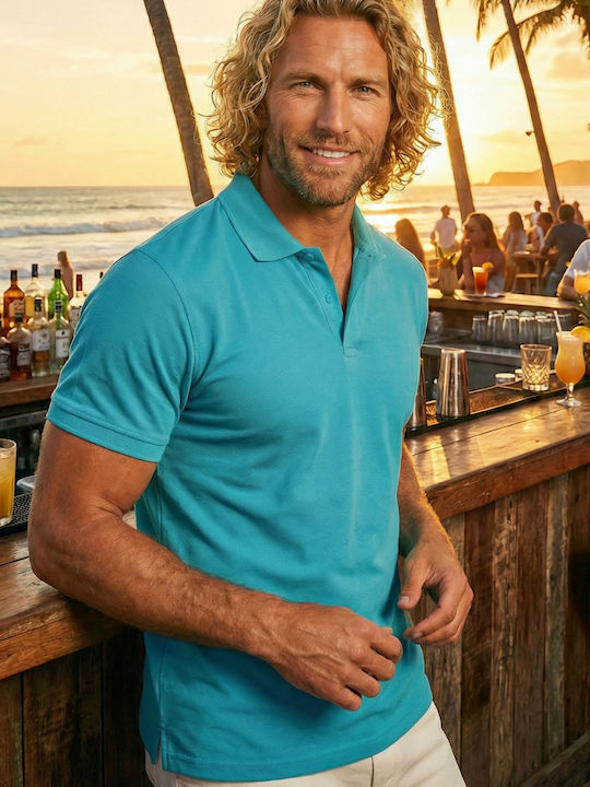 Panda Clothing Поло блуза с къс ръкав тюркоазена