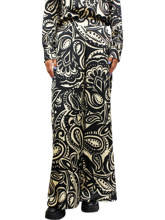New Age Pantaloni Dama Din Țesătură Negru / Ecru