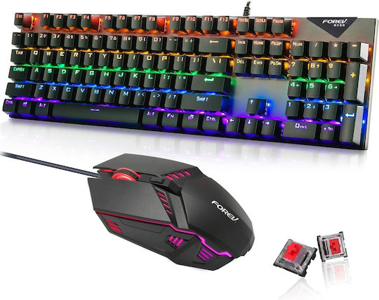 Forev Комплект гейминг механична клавиатура с RGB осветление и мишка (Международен английски)
