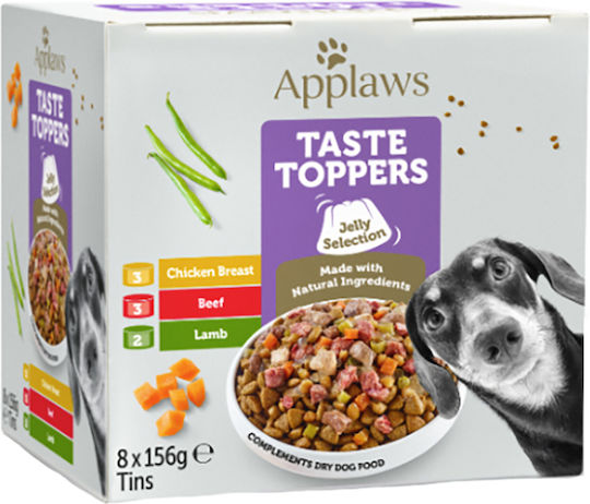Applaws Taste Toppers Wet Dog Food In Cans With Meat Vegetables Chicken Carrot Zucchini Beef Lamb And Pumpkin 8x156gr