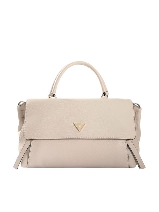 Damen Handtasche mit Klappe in Taupe
