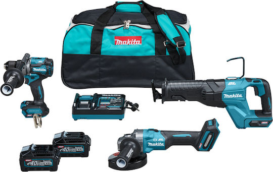 Makita DK0159G301 Комплект ъглошлайф, бормашина и саблен трион Безчетков 40V с 2 батерии 4Ah и калъф