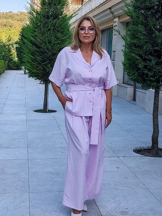 Cămăși De Damă Din In Cu Mâneca Scurtă Lilac