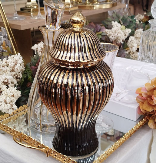 Keramisches Vase Rillen Abmessungen Schwarz 15,5xH29,5cm Keramisches Vase Rillen Abmessungen Schwarz 15,5xH29,5cm