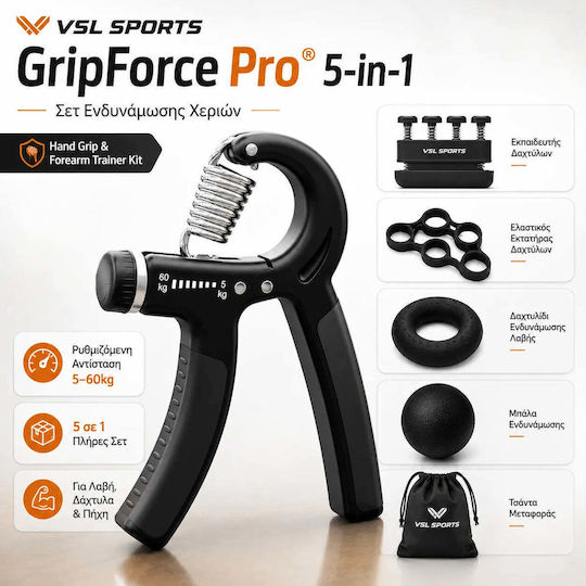 VSL Sports Hand Grips 5 Pcs Black with Resistance up to 60kg