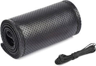 Husă pentru volan cu ață perforată din piele mărimea M 38 cm neagră premium Smartic model Sma-000150