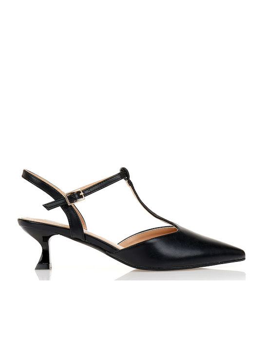 Spitze Zehe Pumps mit Riemen & Mittlerem Absatz Schwarz