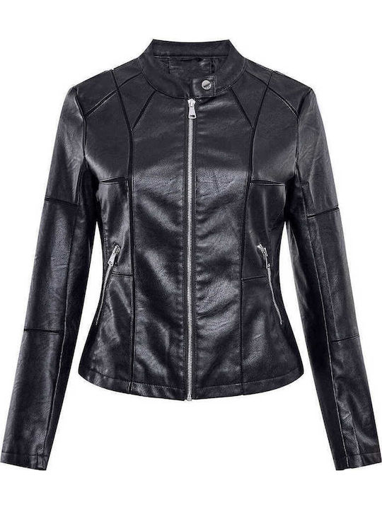 Celestino Damenjacke aus Künstlichem Leder Taschen Slim Fit Schwarz Celestino Damenjacke aus Künstlichem Leder Taschen Slim Fit Schwarz