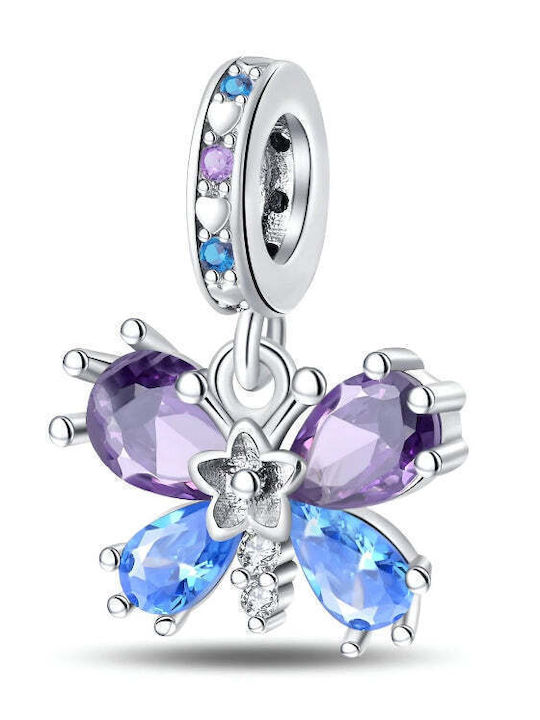 Butterfly Charm in Silver with Zircon