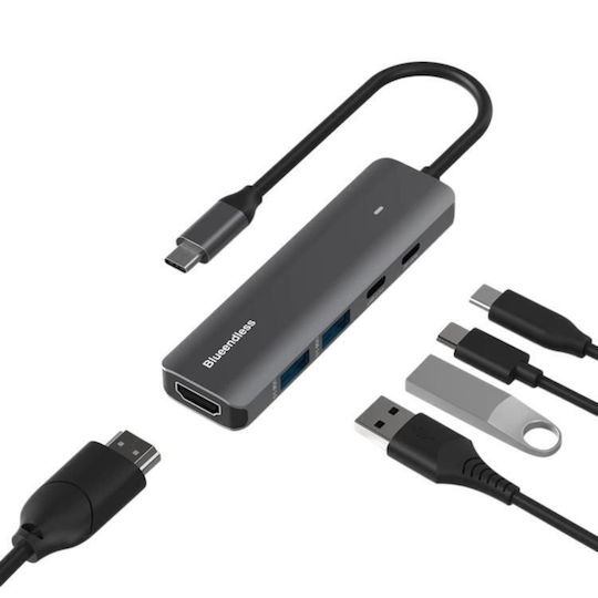 Blueendless USB-C Докинг станция с HDMI 4K PD Сива (YL309V)