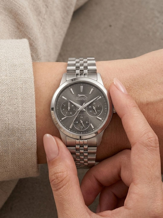 Slazenger Multifunction Men's Watch Battery with Grey Stainless Steel Bracelet