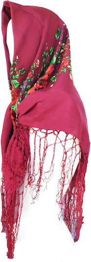 Traditional Headscarf with Tassels 105x105cm Mark791 – Traditional Costume Accessories Burgundy