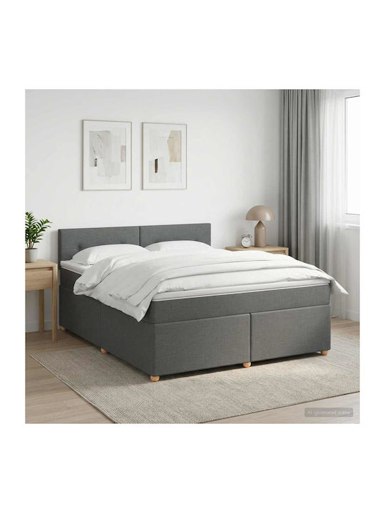 King Size Upholstered Fabric Bed Dark Grey with...