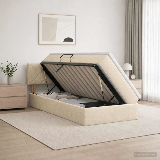 Wandbett Einzel mit Stoff Beige mit Lattenrost & Matratze 100x200cm
