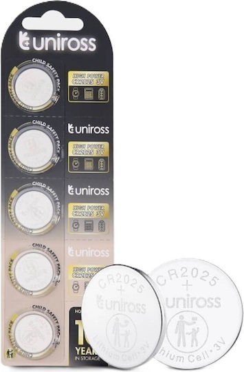 Uniross Celulă Buton Litiu Cr2025hp Putere Mare Pachet 5 Bucăți