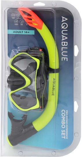 Aquablue Extreme Silikon Tauchmaske mit Schnorchel Gelbe