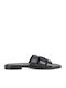 Leder Flache Sandalen für Damen Schwarz