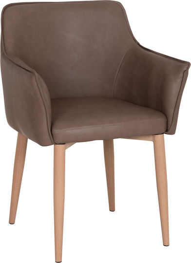 Mell Dining Armchairs with Faux Leather Upholstery Brown 2 pcs 56x54x76cm
