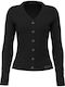 Long Women's Knitted Cardigan with Buttons Black