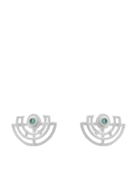Bizoutaki Gold Plated Silver Stud Earrings with Light Blue Stones