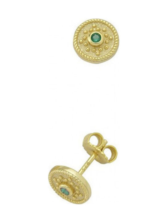 Kontopoulos Silver Gold Plated Earrings with Green Stones