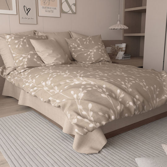 Charalambidis Textiles Βαμβάκι Σεντόνι King Size με Λάστιχο 180x200+30εκ. Μπεζ