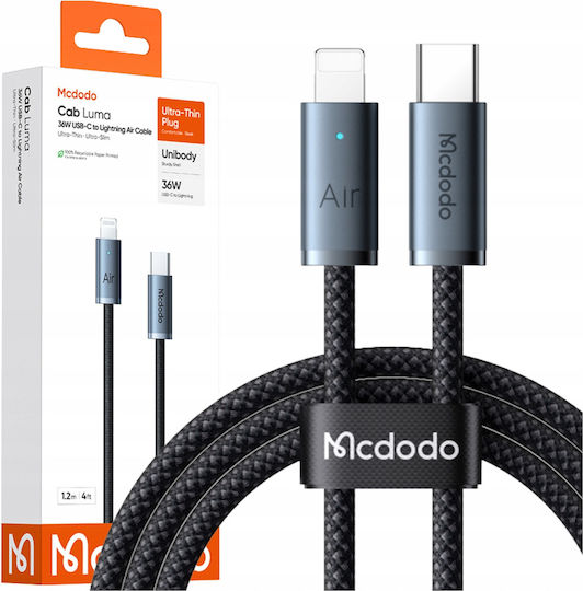 Mcdodo Cablu Lightning Usb-C Încărcare Rapidă Usb Tip C 36W 1M Led Negru