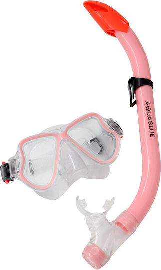 Aquablue Tauchmaske Silikon mit Schnorchel Rosa