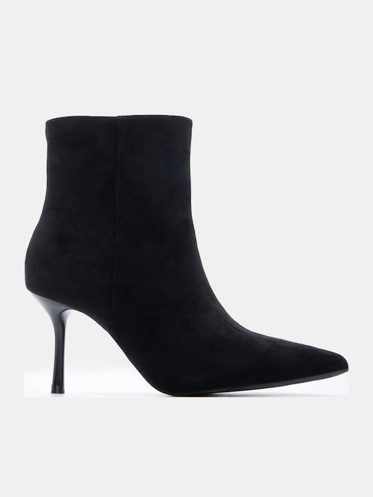 Ghete Dama De Catifea Ankle Boots Cu Toc Înalt Negre