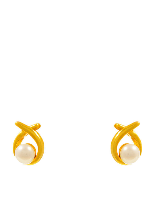 Bizoutaki Silver Gold Plated Stud Earrings with Stones and Pearls