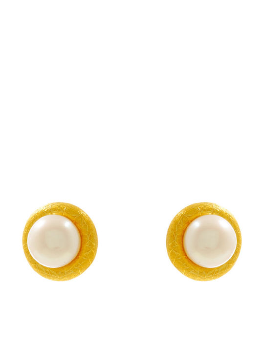 Bizoutaki Silver Gold Plated Stud Earrings with Stones and Pearls