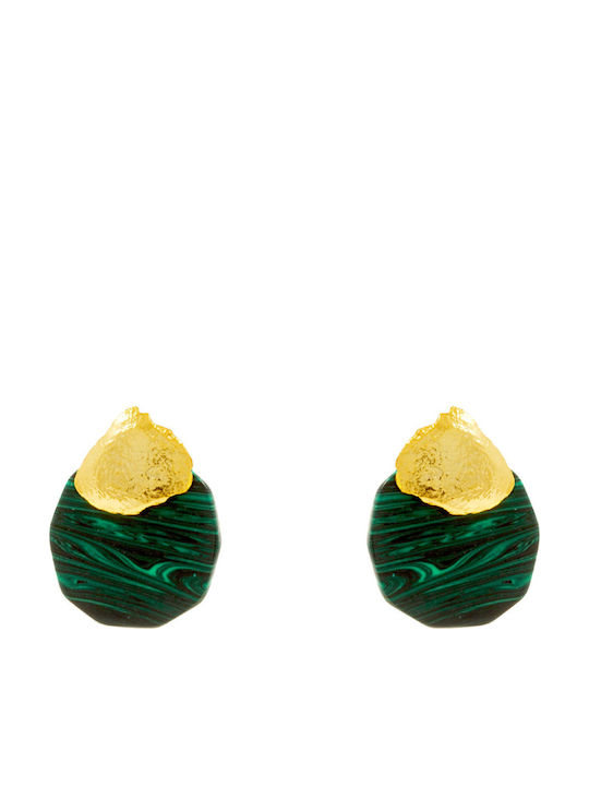 Bizoutaki Silver Gold Plated Stud Earrings with Stones