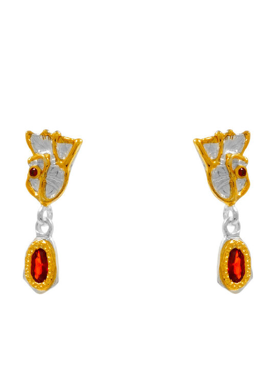 Bizoutaki Silver Gold Plated Stud Earrings with Stones