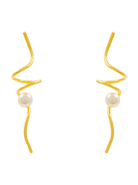Bizoutaki Silver Gold Plated Stud Earrings with Stones and Pearls