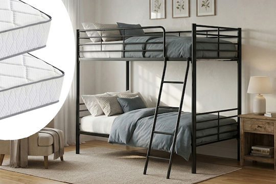Παιδικό Κρεβάτι Κουκέτα Μονό με Στρώμα Μαύρο 90x190cm