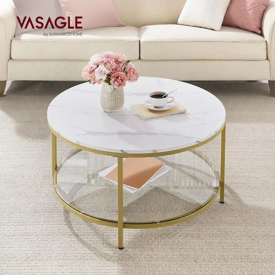 Măsuță Centrală Rotundă din Sticlă Auriu L80xL45xÎ45cm