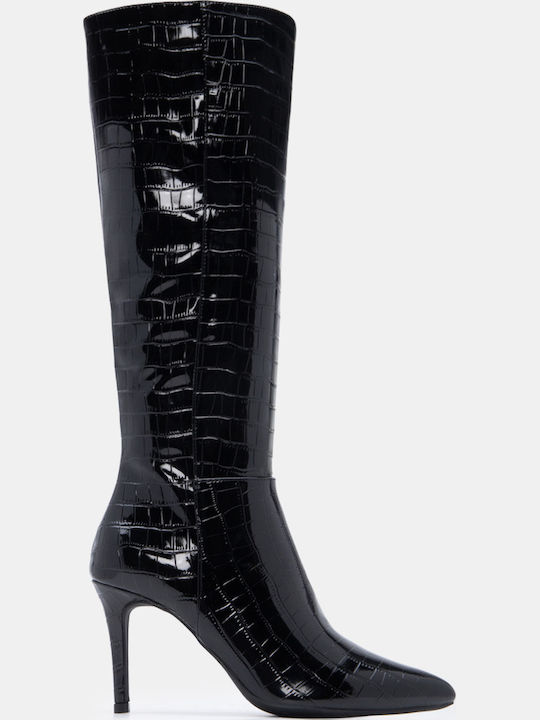 Damenstiefel aus Lackleder mit Hohem Absatz Schwarz