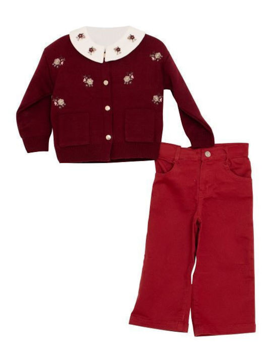 Kids Clothing Set with Pants Winter 3 Pieces Burgundy