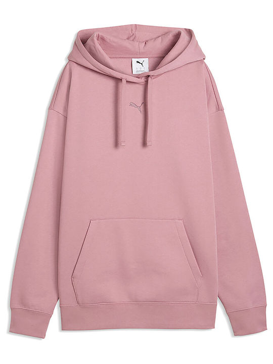 PUMA Logo Μακρύ Γυναικείο Φούτερ με Κουκούλα Ροζ