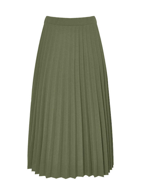Celestino Damenrock Midi Plissiert Loose Fit Khaki