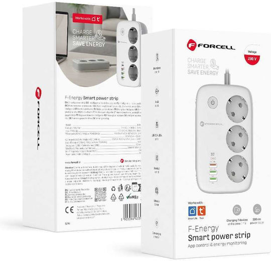 Forcell Smart Πολύπριζο 3 Θέσεων με 3 USB-A και USB-C