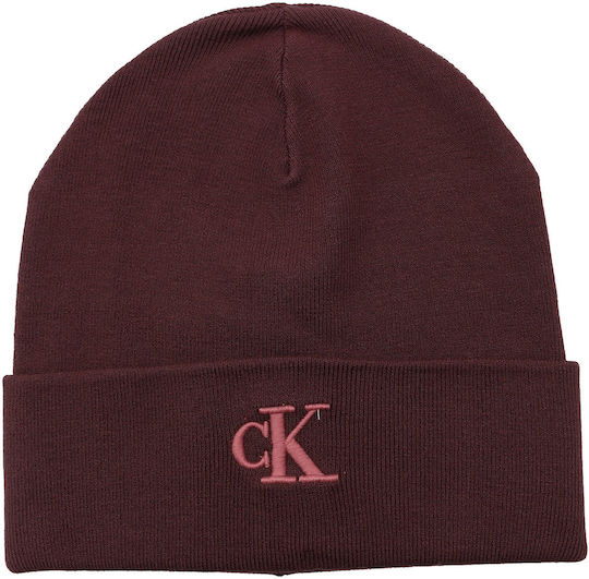 Beanie Unisex Mützen mit Rib Strickart in Burgundisch Farbe