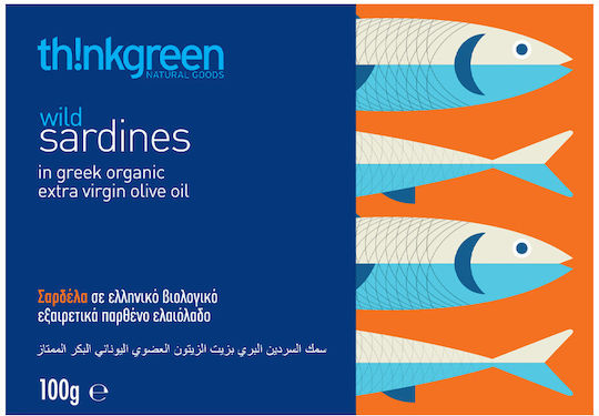 Thinkgreen Sardines Greek Organic Extra Virgin Olive Oil Gluten Free 100gr Bio