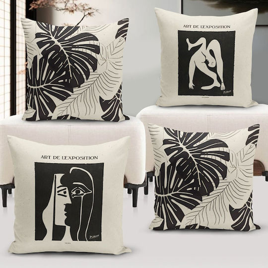 Aberto Design Dekorativer Kissenbezug Schwarz-Weiß 43x43cm